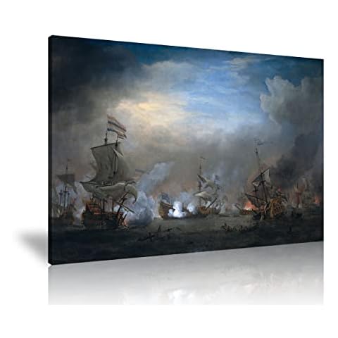 NAN Wind Modern Ship Battle Pirate Ship Prints Picture Landscape Wall Decor Paintings on Canvas Framed Ready to Hang for Home Decor Bedroom Decor (12X16inch) Cover
