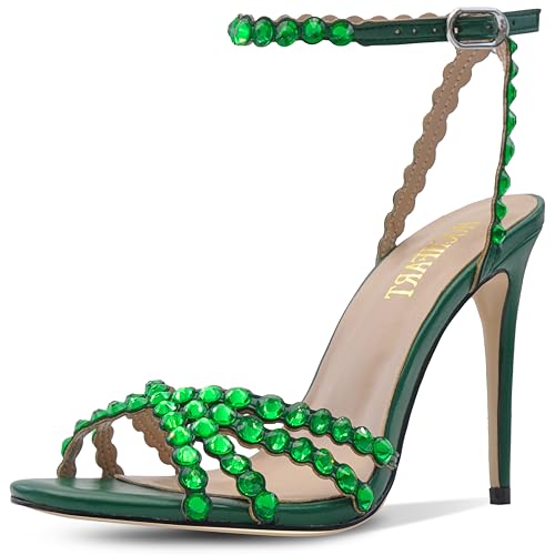 Image of HOCHFART Women's Rhinestone Stiletto High Heels Buckle Strappy Heeled Sandals Round Toe Sexy Dressy Pumps Shoes