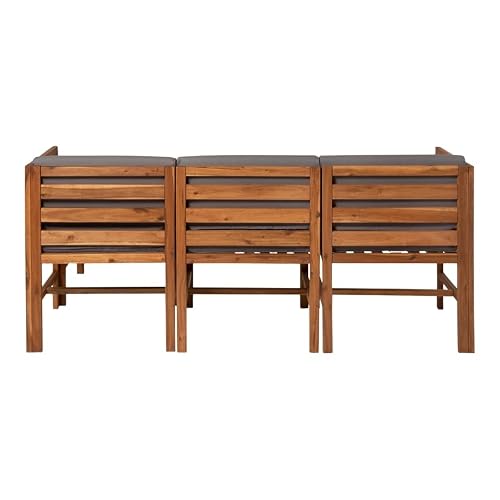 Walker Edison Raya Modern 4 Piece Modular Solid Acacia Wood Patio Set, Set Of 4, Brown #TOP6
