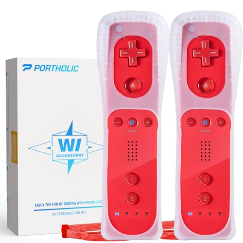 Image of PORTHOLIC Wii Remote Controller, 2 Packs Upgrade Wii Wireless Controller,Compatible with Wi /Wii U Console(Red and Red)