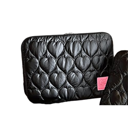 Sunny Glow パソコンケース ハート柄 韓国風デザイン タブレット ノートPC iPad 収納対応 レディース おしゃれ (13インチ、ブラック)