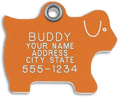 LuckyPet Pet ID Tag - Orange Plastic Dog Shape - Custom Engraved Dog Tags - Durable, Easy to Read, Reflective on Back Side - Size: Large
