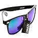 zeroUV Flat Matte Reflective Flash Color Lens Large Horn Rimmed Style Sunglasses - UV400 (Black Midnight)