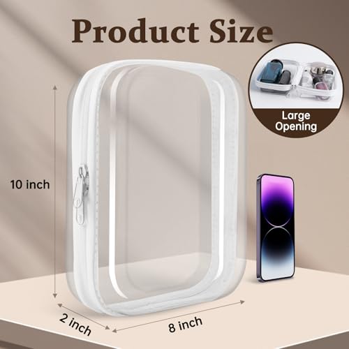 Clear Hard Shell Zipper Case 3 Pack Transparent Storage Box Containers Makeup Pouches for Small Item Waterproof Cosmetic Organizer Bags for Travel Toiletries (White,10"x 8")2