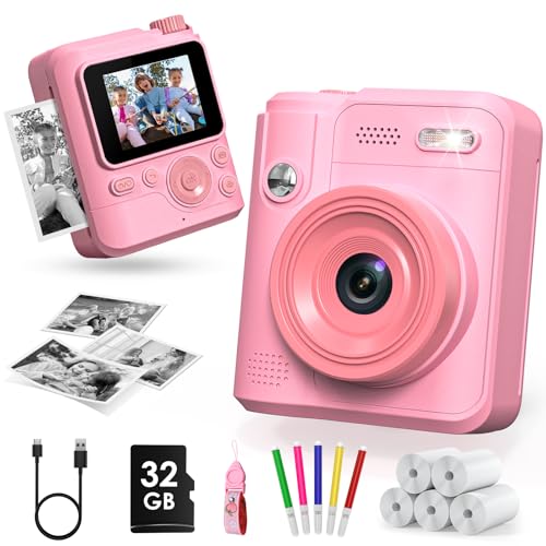 Gofunly Sofortbildkamera Kinder, 1080P HD Kinderkamera Sofortbildkamera mit 32GB Karte & DruckerPapier, Kamera Kinder Sofortdruck Kinderspielzeug Geschenke...