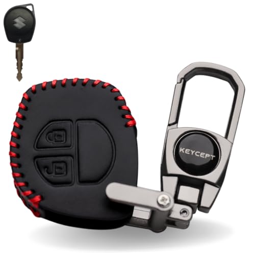 Image of KEYCEPT Classic Leather for Suzuki Swift | Dzire | Baleno | Celerio | WagonR | Ertiga | Brezza | Alto | Fronx | Ciaz | Jimny 2 Button Remote Key with Keychain (Type 2).
