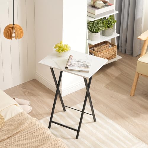 Image of HOOBRO Folding TV Tray Tables, Set of 4 TV Trays with Storage Rack, Industrial Side Table for Eating at Couch, Foldable Snack Table for Small Space, Easy Assembly, White and Black BW50BZ01