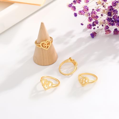 Rlmoon Gold Initial Ring For Women Vintage Initial Heart Love Ring Non Tarnish 14K Gold Plated Personalized Carved Letter A Statement Ring Size 6 Jewelry Gifts thumb #5