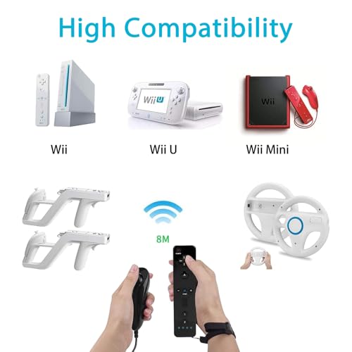 Image of Compatible with Nintendo Wii Controller, Wii Remote with Nunchuck and Nunchuck Controller with Silicone Case and Wrist Strap for Wii and Wii U, Included 2 AA Batteries (Black)