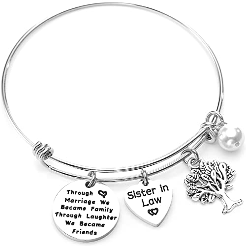 Kivosliviz Sister in Law Bracelet Jewelry Through Marriage We Became Family Bangle Bracelet for Sister of the Groom