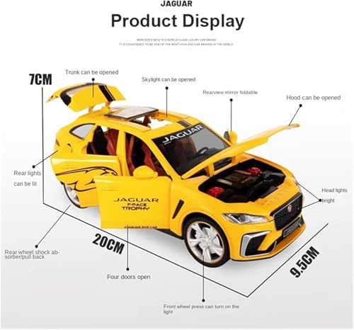 Image of 1:24 Jaguar F-Pace Diecast Model Car | Pull Back Metal Toy Vehicle with Opening Doors, Sound & Light | Alloy Car Toy for Kids & Collectors (Yellow)