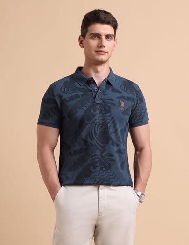 Image of U.S. POLO ASSN. Denim Co. Men's Tropical Printed Pure Cotton Polo Shirt