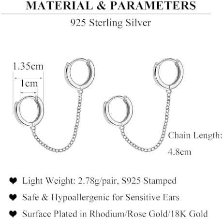 SLUYNZ Solid 925 Sterling Silver Double Hoop Earrings Chain for Women Teens Double Piercing Hoop Earrings Two Holes — 사진 6