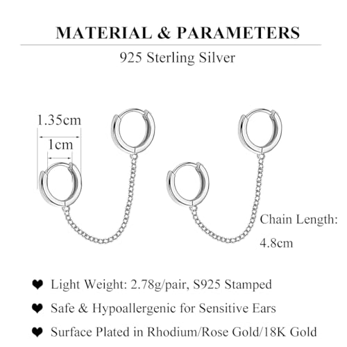 SLUYNZ Solid 925 Sterling Silver Double Hoop Earrings Chain for Women Teen Girls Double Piercing Hoop Earrings Two Holes (A-Sterling Silver) by SLUYNZ - Used condition - Image 6