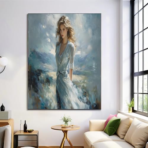 Cuadros de decoración para pared de salón y comedor con arte en azul claro de paisaje en 60x90 cm