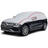 Half Car Cover Top SUV, Windshield Cover for Ice and Snow with Cotton Liner, Hail Protector Car Cover Waterproof All Weather for Snow, Sun, Rain, Dust, UV Protection Fit SUV L