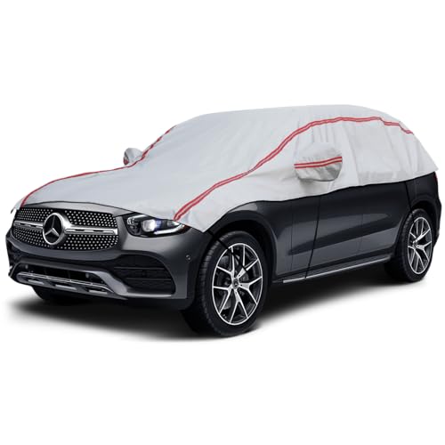 Half Car Cover Top SUV, Windshield Cover for Ice and Snow with Cotton Liner, Hail Protector Car Cover Waterproof All Weather for Snow, Sun, Rain, Dust, UV Protection Fit SUV L by COVERRA - Used condition - US$32.40