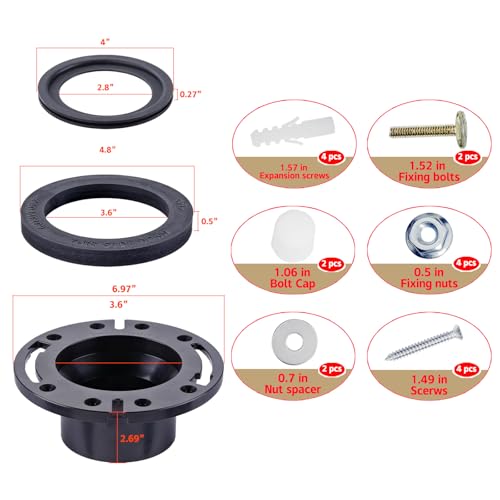 Image of RV Toilet Seal and Flange Kit 3 in 1 Combo Compatible with Dometic 300 /310 /320 Toilets Replaces 385345892 Floor Flange + 385311658 Flush Seal + 385311652 Base Seal Black RV Toilet Repair Kit