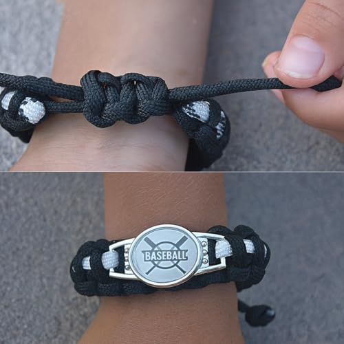 Pulsera de béisbol para niños Infinity Collection con cuerda ajustable de color negro 5