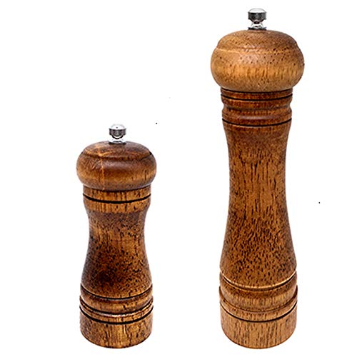 Molinillo de pimienta y sal de madera, 2 unidades, y molinillo de sal y pimienta de madera ajustable para uso profesional y en casa en cocina (5 pulgadas y 8 pulgadas) Cover