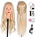 Cabeza de peluquería TwoWin 24 pulgadas de largo, maniquí de pelo de cosmetología, cabeza de muñeca con soporte de abrazadera y accesorios, rubio, adecuado para alisar, rizar, permanente