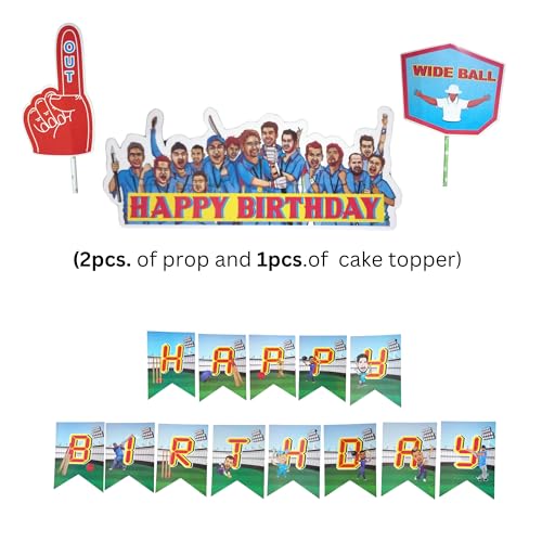 Image of Cricket Birthday Decorations For Boys 56 Pcs Cricket Theme Happy Birthday Decoration(Pack of 56 , Multicolor)