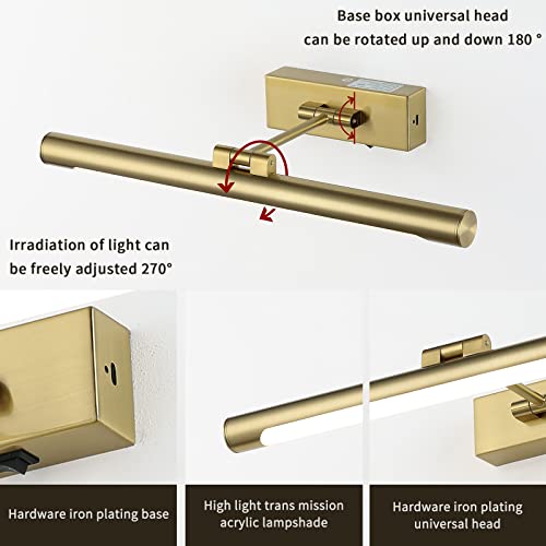 Joosenhouse Wireless Picture Light Battery Operated Rechargeable Picture Light 16.53In With Remote Control Dimmable And Timer Off Adjustable Swing Arm Brass Led Battery Spotlight For Picture Display #TOP4