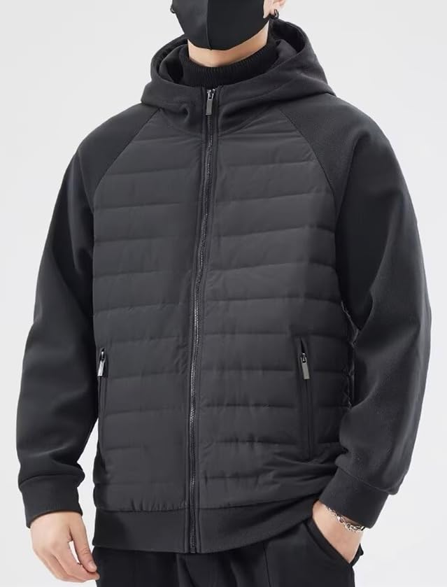 Mens Puffer Jacket with Hood Packable Lightweight Quilted Jacket Full Zip Casual Splicing Winter Coats2
