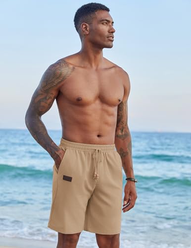 Image of COOFANDY Mens Casual Linen Shorts Elastic Waist Drawstring Loose Fit Summer Beach Vacation Shorts with Pockets