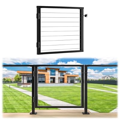 Muzata Aluminium Deck Gate 36 1/32''L X 32 13/32" H Black Only for PS02 36" Flat Top Cable Railing Posts Deck Gate Outdoor Safety Steady for Kids & Pets, DG01 BPA