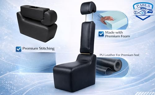 Image of PABLA ENTERPRISES Premium Car Center Seat with Armrest, Adjustable Headrest, and Two Cup Holders Compatible with Maruti XL6, PU Leather, Black