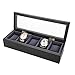 Ejoyous Organiseur de Boîte de Montre, 5 Grilles Transparentes pour Montres, Vitrine Transparente, Vernis au Four, Rangement de Bijoux, Boîte de Voyage avec Coussin de Montre Souple, Cadeau(Le Noir)