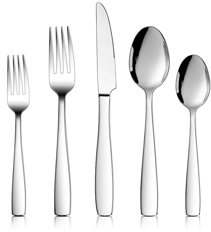LIANYU 18/10 Flatware Set for 8, 40-Piece Stainless Steel Silverware Cutlery Set, Modern Square Eating Utensils Forks Spoons Tableware for Home Wedding Entertaining, Dishwasher Safe