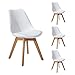 DORAFAIR Lot de 4 Chaise Scandinave Chaise à Manger Rétro Classique avec Pieds en Bois de Chêne Massif et Assise en PU, Blanc
