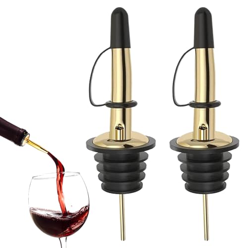 2Pcs Speed Pourers Oil Pourer Bottle Pourers for Spirits Stainless Steel Silicone Stopper Oil Pourer Spout Olive Oil Pourer Spirit Pourers Oil Bottle Pourers Bar Bartender Accessories (Gold)