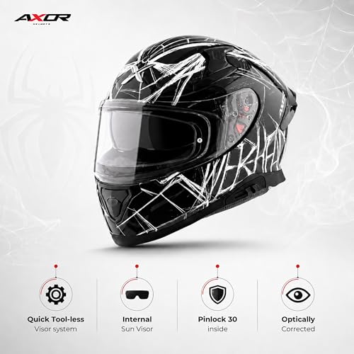 Image of Axor Apex Marvel Spiderman Full Face Bike Helmet -ECE, ISI & DOT Certified, High Impact ABS Shell, Advanced Ventilation, Anti-Scratch Visor, Premium Comfort Fit - Black, L