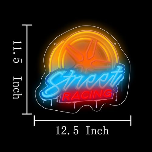 Image of Wheel Neon Sign Car Led Light Up Sign Pop Art With UV Printed background Room Wall Decor Man Gaming Room, Kids Room, Bar Decoration, Birthday Party Gifts