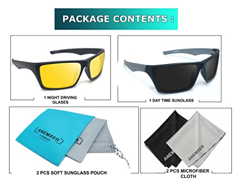 Anemxer® Combo of Night Driving HD Vision Glasses with Diamond Cut Design and Black Daytime UV400nm Sunglass for Men Women Anti Glare For Night Bike Riding Car driving - Image 6