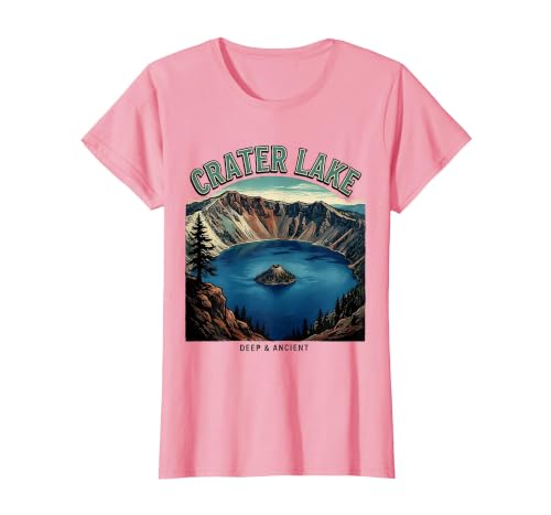 Crater Lake Deep Ancient Volcanic Caldera Design T-Shirt, Women, Pink, X-Large