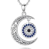 CELESTIA Blau Evil Eye Nazar Kette Türkisches Auge Halskette Damen Silber 925 Luna Mond Anhänger Talisman Esoterik Schmuck Geschenke für Frauen Mama Tochter