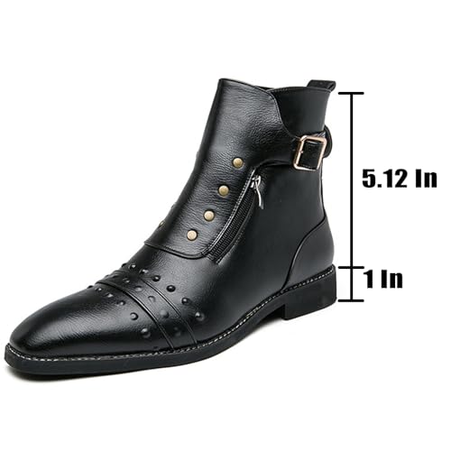 Men's Leather Studded Chelsea Boots with Side Zipper,Adjustable Buckle Comfort Chunky Heel Dress Booties for Motorcycle Riding，Casual Non-Slip Oxford Ankle Boots for Punk Rock Formal3