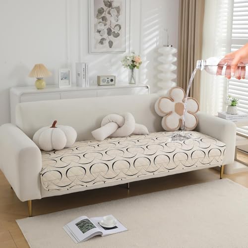 Image of HOKIPO 'Elira Series' Digitally Printed Water Repellent + Waterproof Sofa Seat Mat for 2 Seater Sofa - Natural Beige Abstract Art (NEW-AR-5245-C4*1)