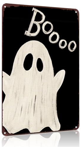 Funnysign Vintage Halloween Decor Ghost Boooo Funny Tin Sign for Home Bedroom Living Room Entryway Decor 8 X 12 Inch(3957)