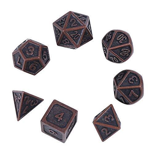 STYLIFING Metal Dice Set Polyhedral DND Role Playing Game Dice Set with Storage Bag for RPG Dungeons and Dragons D&D Math Teaching Tabletop Games (Burnished Bronze)