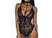 Feite Fashion Women Sexy Lace Backless Jumpsuit Swimsuit Bodysuit (Black, L)