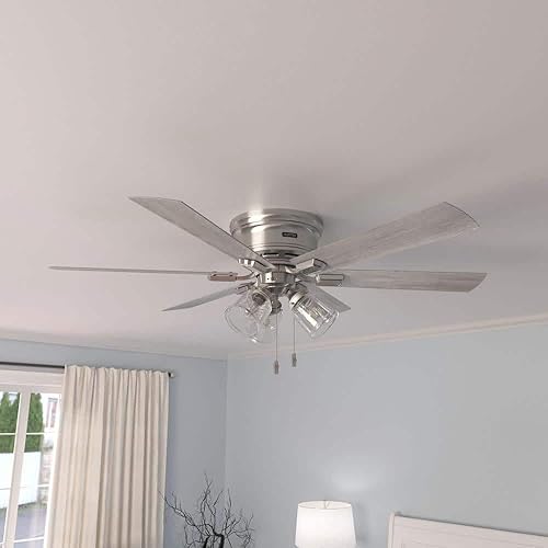 Miniatura 3 de Hunter Fan Ventilador de techo interior de perfil bajo con acabado de níquel cepillado de 52 pulgadas con kit de luz LED y cadena de tracción