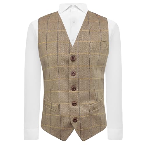 Gilet de costume King & Priory en tweed à chevrons marron chêne clair, finitions tailleur