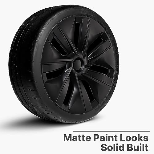 Image of Matte Black Hubcap Wheel Cover Replacement Kit Compatible with Model Y, 19 inch Hub Caps Wheel Rim Cover Protector Car Exterior Accessories Pack of 4, 19 inches