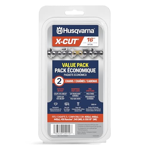 Husqvarna X-Cut SP33G 16 Inch Chainsaw Chain 2 pack 325 Pitch 050 Gauge 66 Drive Link Chainsaw Blade Replacement Pre-Stretched and Low Kickback Gray