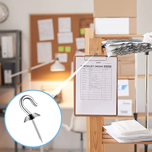 Image of Hotop 60 Pieces Push Pin Wall Hooks Metal Thumb Tack Hangers Iron Alloy Nail Decorative Picture Hooks for 20 Lbs Home Office School Party Supply (Silver)